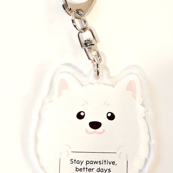 Samoyed/American Eskimo, Puppy Dog Acrylic Keychain, Quote, Charm, Accessory - Picture 2 of 3